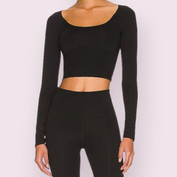 REVOLVE Tops - REVOLVE WELLBEING Black MoveWell Leo Long Sleeve Top Crop Size L Athleisure Gym